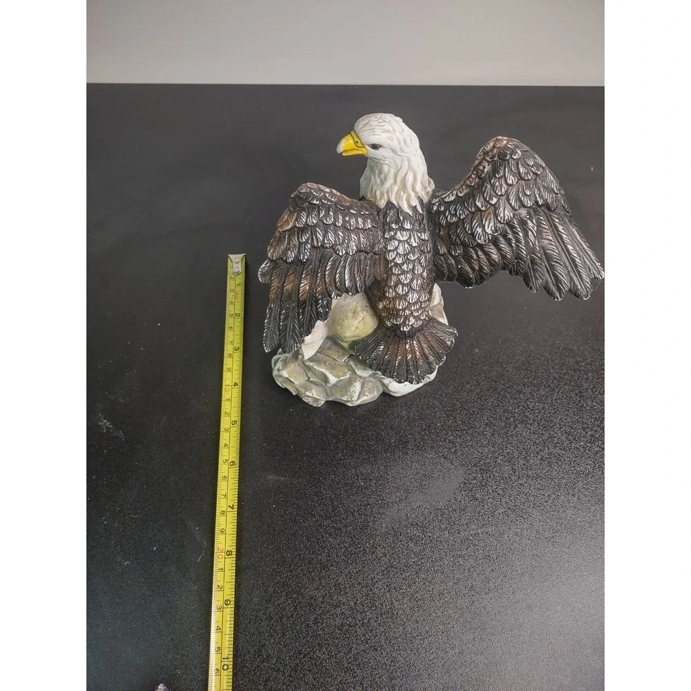 Ceramic Bald Eagle Figurine with American Flag 6.5in